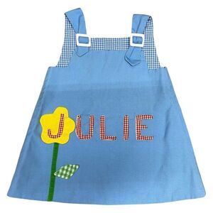 Tree And Me Vintage Blue Top dress Shirt Daisy Customized Name Julie Size 4T